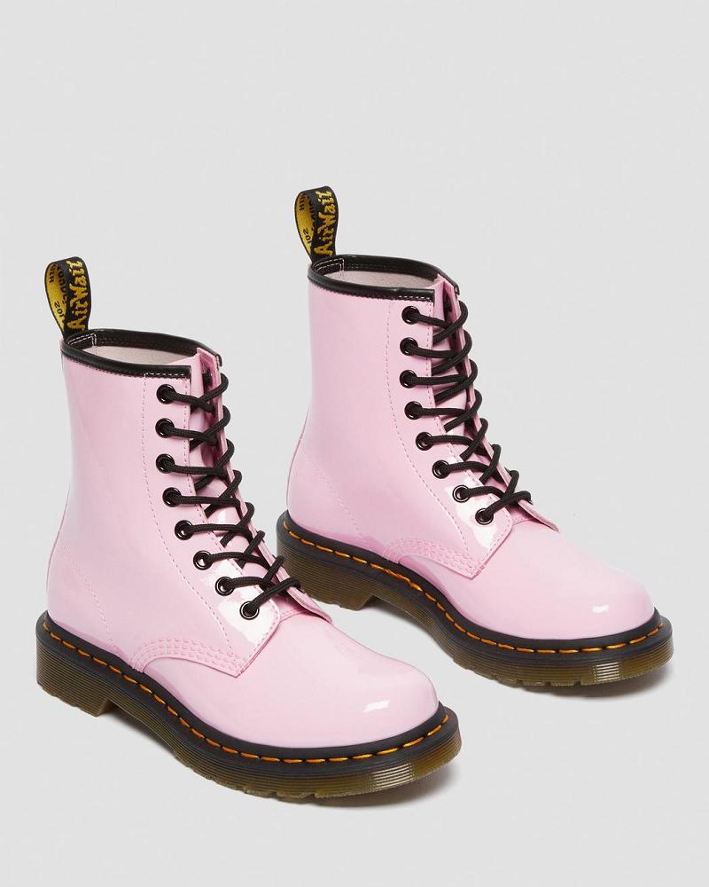 Pink Women's Dr Martens 1460 Patent Leather Lace Up Boots | CA 194QMA